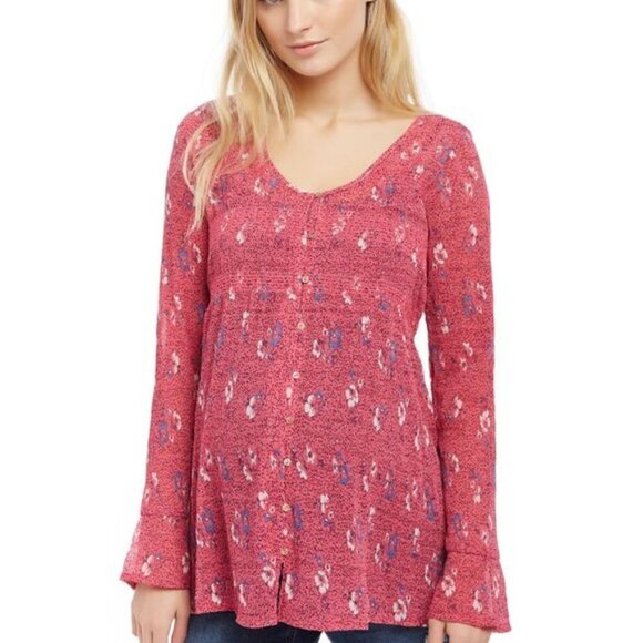 Motherhood Maternity Smocked Pink Floral Belted Blouse Small - Picture 2 of 10